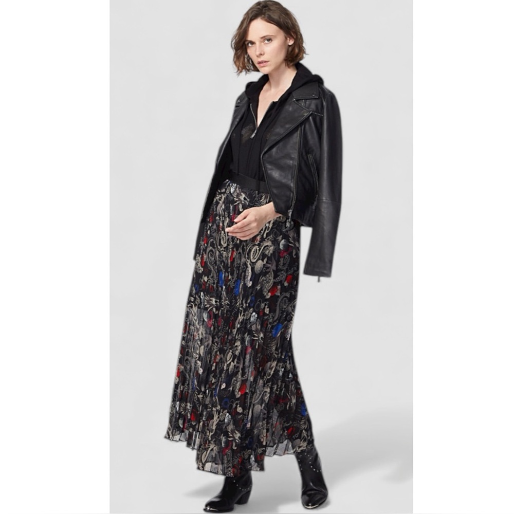 IKKS | NWT Printed Pleated Long Skirt in Cosmic Dragon Print, Size EU 40 (US 8)